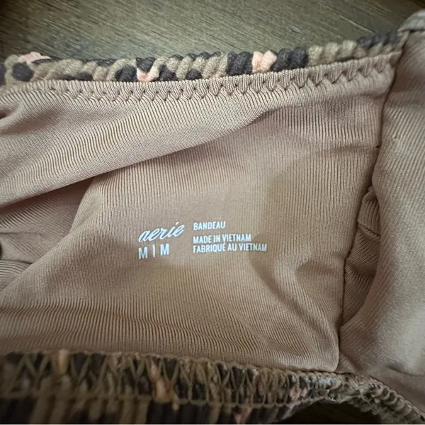Aerie Women's Size M Brown Animal Print One Shoulder Bikini Top Swim Padded - Image 4