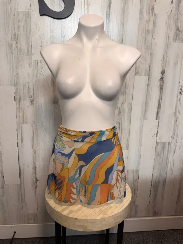 SheIn Mesh Swim Cover Up Skirt Womens Small Retro Abstract Swirl Print Beach Mini Skir - Image 2