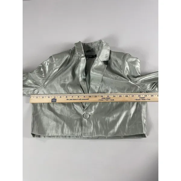 Nasty Gal Satin Cropped Blazer Size 4 Mint Shimmer New With Tag - Image 11