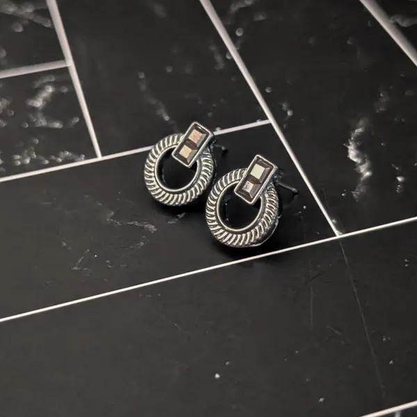 Grey & Dark Silver Tone Small Stud Earrings - Image 2