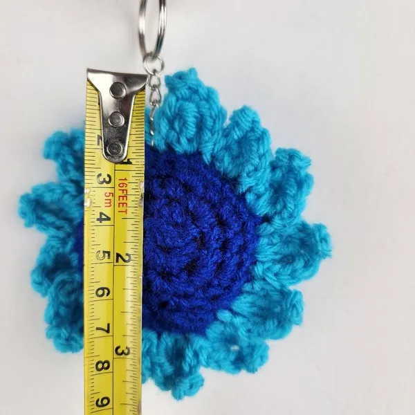 New Crochet Blue Light Blue Stuffed Flower Keychain Handmade Handcrafted - Image 4