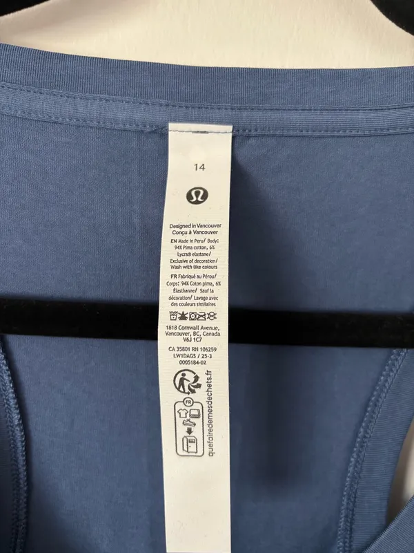 Lululemon Love Tank Blue Twill Pima Cotton 14 - Image 2