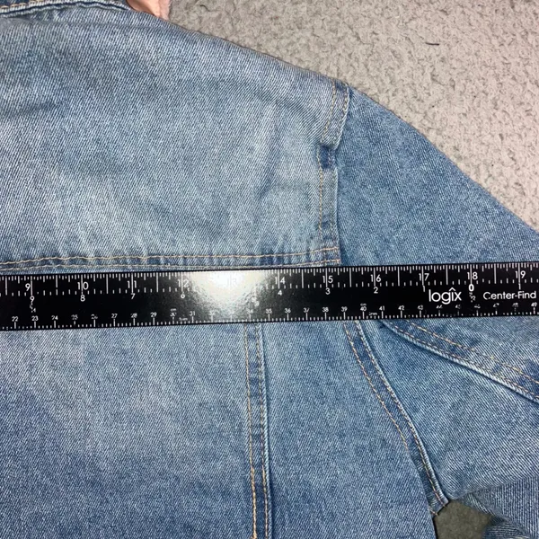 Y2K Longline Denim Jacket Women 4 Pink Faux Fur Collar Fleece Lined Boyfriend - Image 8