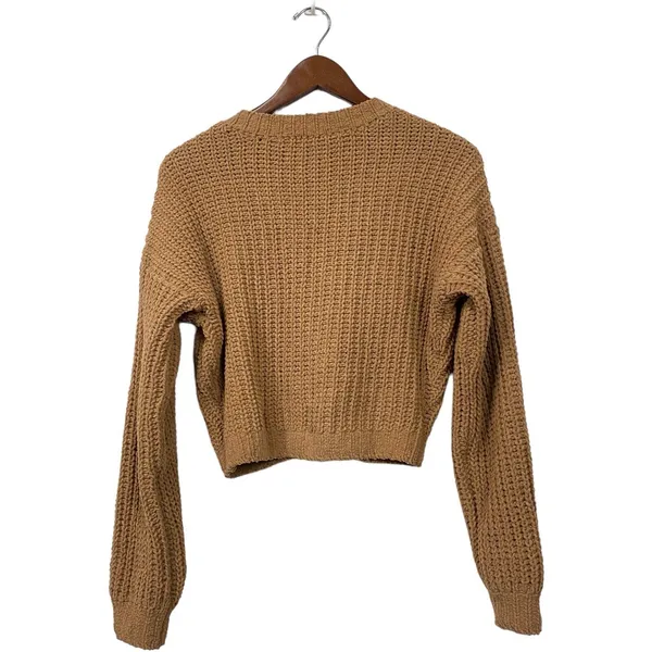 Hollister Junior‎ Open Knit Cropped Sweater Cardigan Brown Size XS 3 Buttons Y2K - Image 6