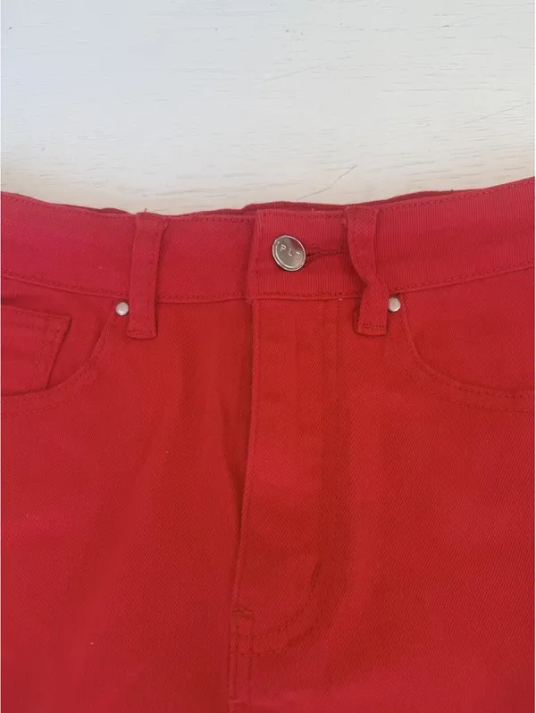 PrettyLittleThing Red Distressed Denim Mini Skirt Size 0 - Image 2