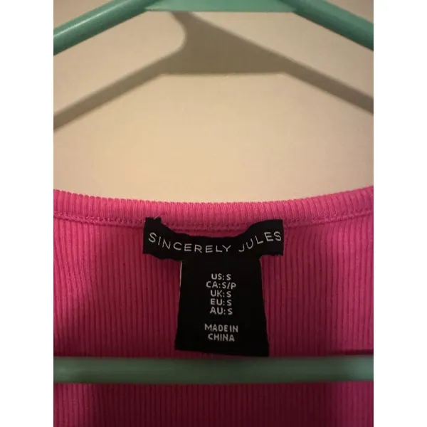 Sincerely Jules Hot Pink Corset Ribbed Tank Top Crop Scoop Neck Faux Boning Sz S - Image 3