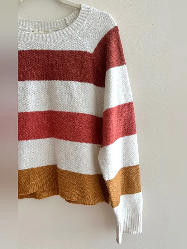 PINQUE Gina Rib Crew Neck Knit Colorblock Striped Sweater, Size Large - Image 7