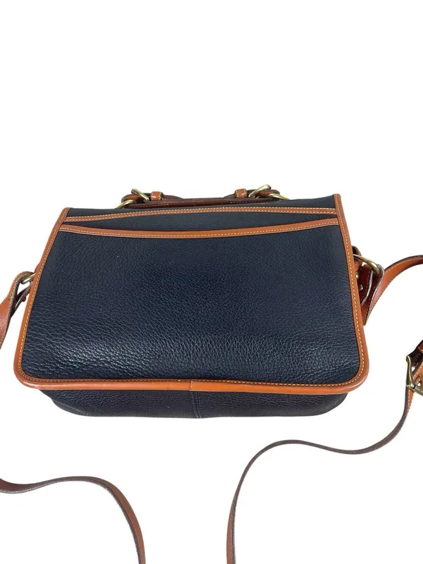 VTG Dooney & Bourke AWL Navy British Tan Pebbled Leather Messenger Top Handle - Image 2