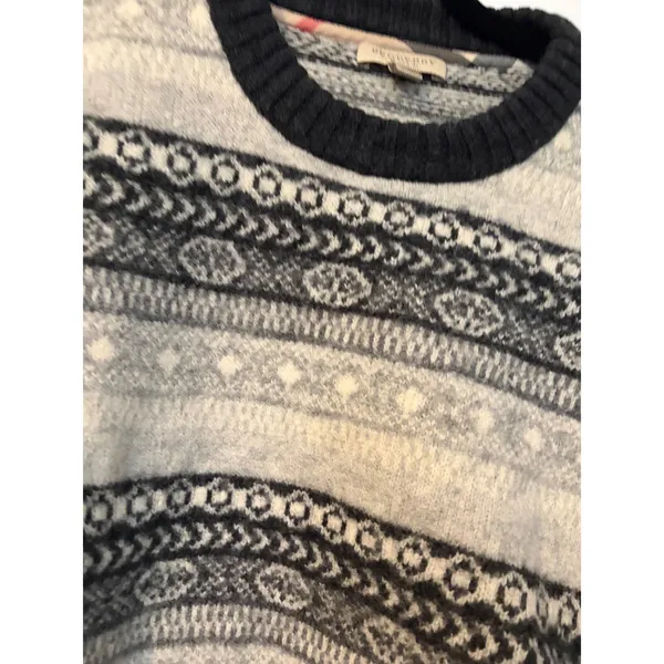 Burberry Brit Wool‎ Cashmere Fair Isle Sweater Grey Black XL Pullover - Image 4