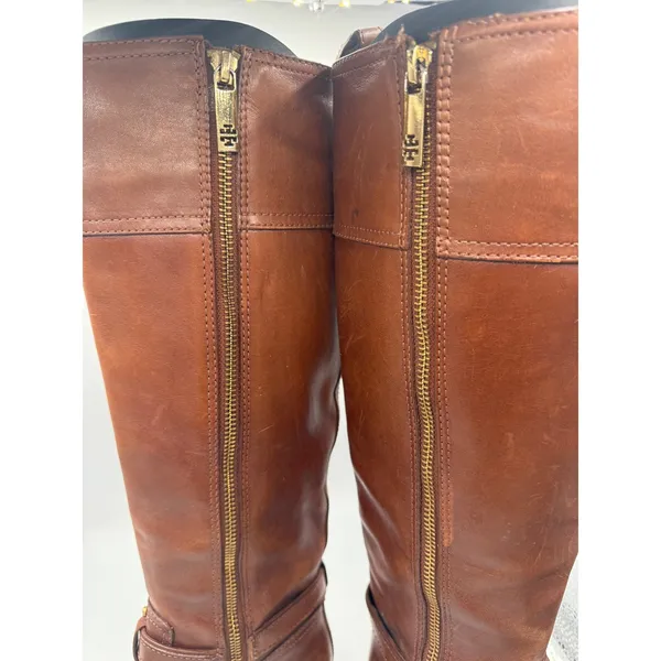 Tory Burch Riding‎ Boots Women's 6.5 Cognac Leather Tall Equestrian Logo Boots - Image 5