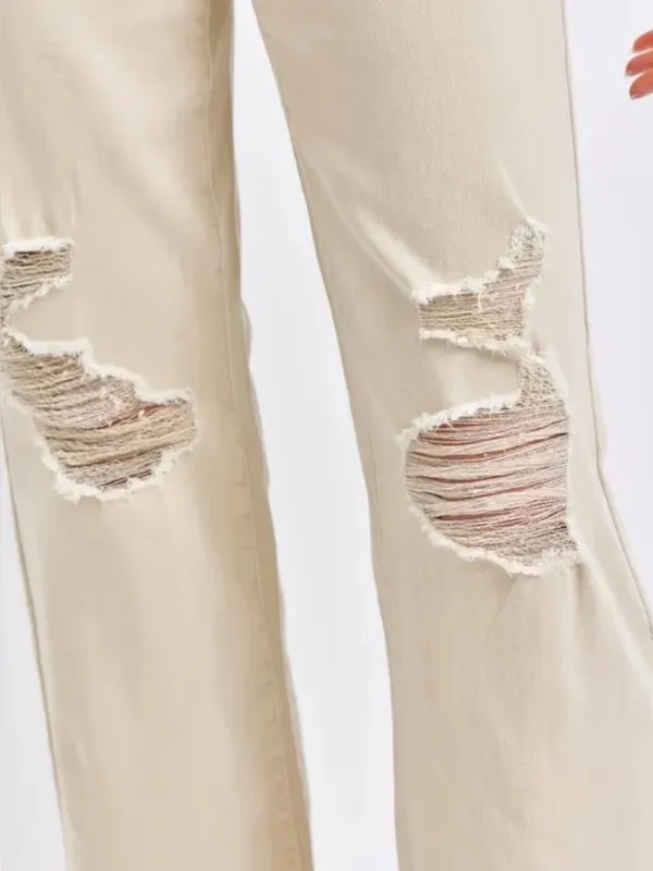 Judy Blue‎ High-Rise Distressed Wide-Leg Jeans in Cream Sz 15/32 - Image 4