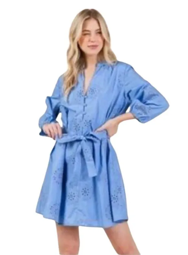 Cynthia Rowley Rubber Embroidery Blue Summer 3/4 Sleeve Mini Dress Size S NWOT - Image 4