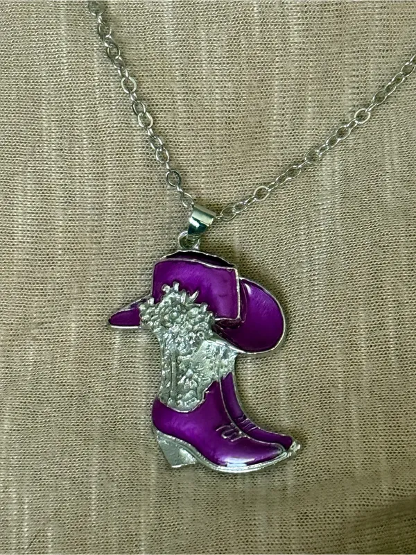 Purple Cowboy Boot Pendant Necklace - Women Jewelry - Image 2