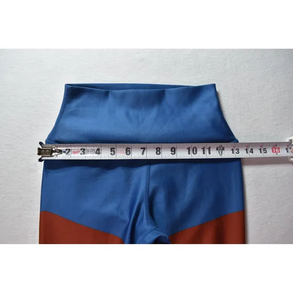 Alo Yoga High Waist Colorblock Striped Leggings Blue Rust Orange Small - Image 4