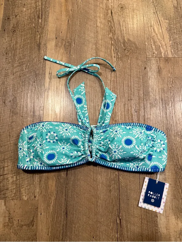 NWT Roller Rabbit x Target reversible Mint and Blue Floral Bandeau Bikini Top L - Image 2