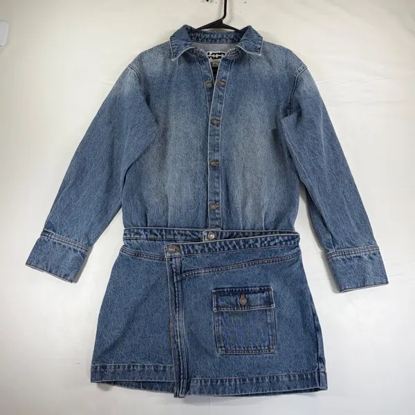 KBB by Kahlana Blue Denim Long Sleeve Wrap Mini Dress Small New with tags - Image 2