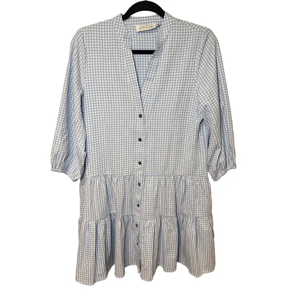 Petal & Pup Daria Dress Tiered Mini Gingham‎ Button White Blue Size Small - Image 2