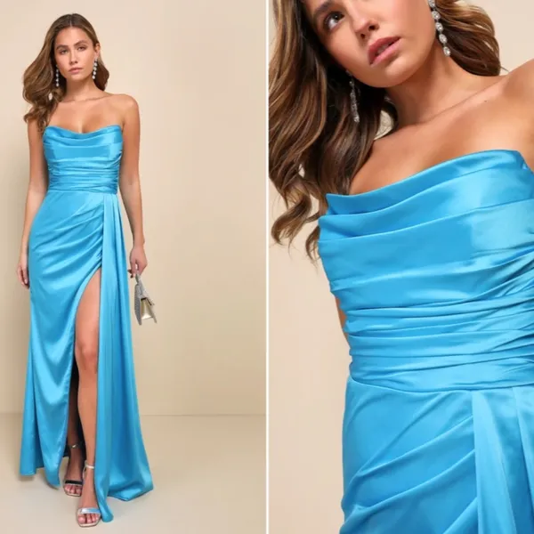 LULU's Sexy Prom Wedding Bridesmaid Elegant Satin Chic Retro Glamorous Gown - Image 4