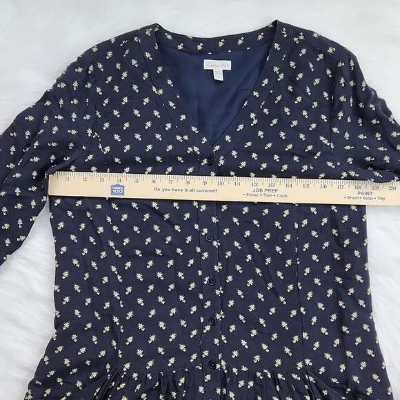 Garnet Hill Women's Dropwaist Button-Up Dress Long‎ Sleeve Boho Navy Floral 6 - Image 7