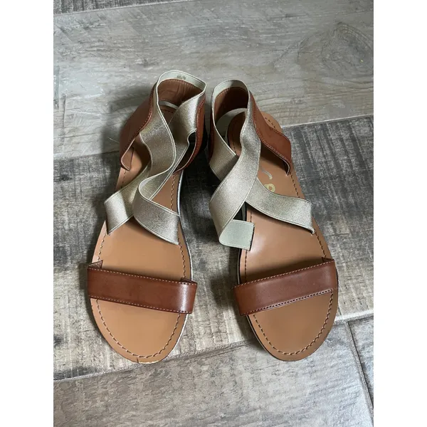 Strappy Flat Sandals Size 6 Brown Gold‎ Slip On Casual Comfort Shoes Boho Chic - Image 5