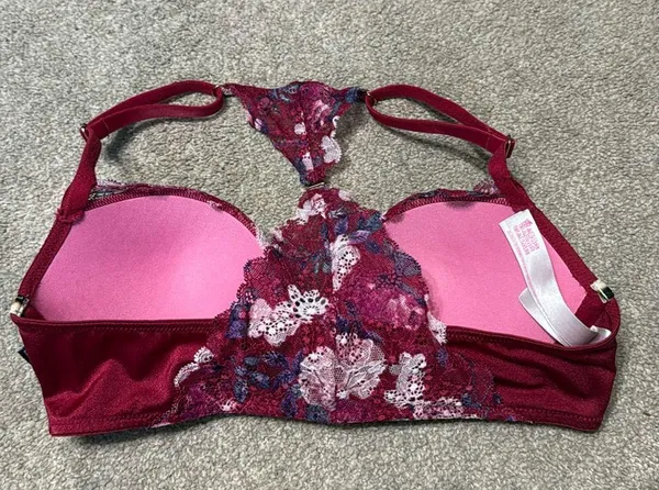 Victoria’s Secret Pink Floral Front Close Lace Push Up Bra Size 32 C - Image 3