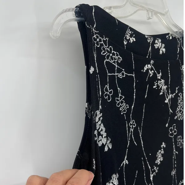Vtg Y2 Eve Adams Midi Dress Sz M Holiday Gala Metallic Glitter Formal Floral - Image 4