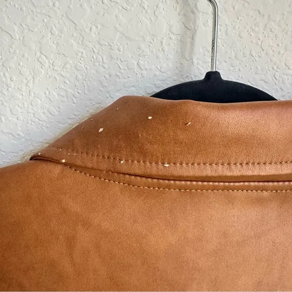 Bagatelle Collection Tan faux leather button jacket button down casual collared - Image 6