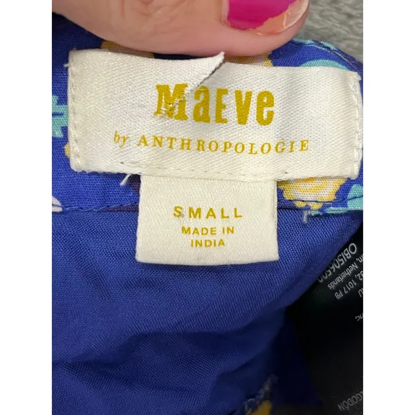 Maeve by Anthropologie Blue Floral Puff Sleeve Tie Front Crop Top Women’s Small - Image 5