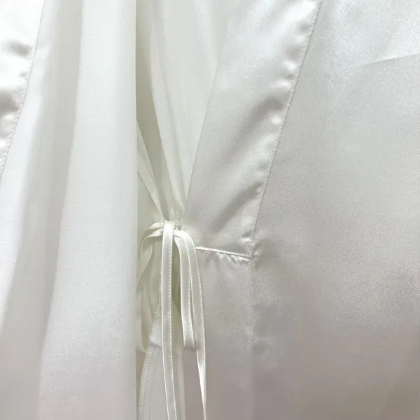 Morgan Taylor Ivory Satin Bridal Robe Size S Maxi Embroidered Sleeves Boudoir - Image 9