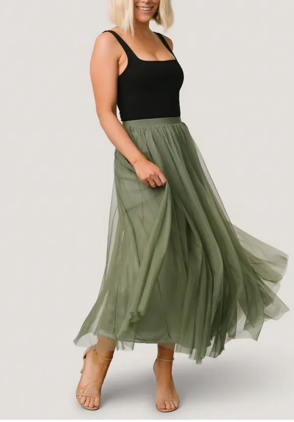 NWT Baltic Born Sage Green Tulle Midi Skirt Size Small - Image 4
