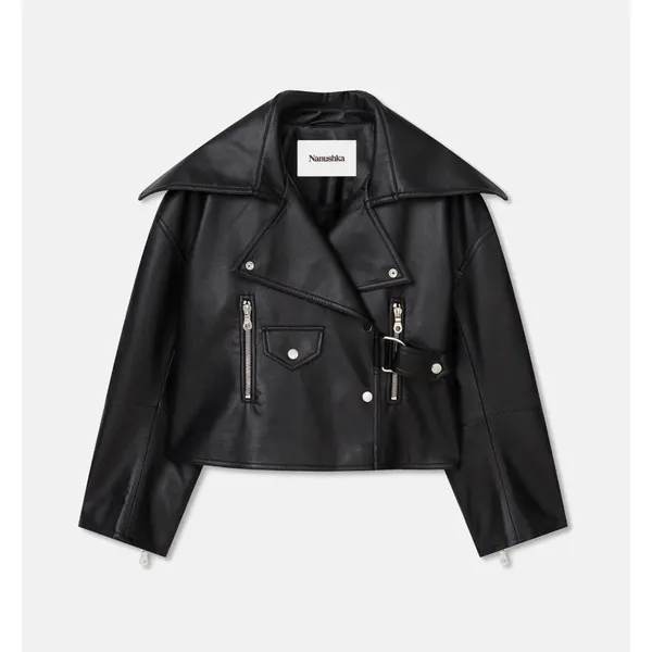Nanushka Ado Regenerated Leather Biker Jacket‎ Black Espresso XS - Image 15