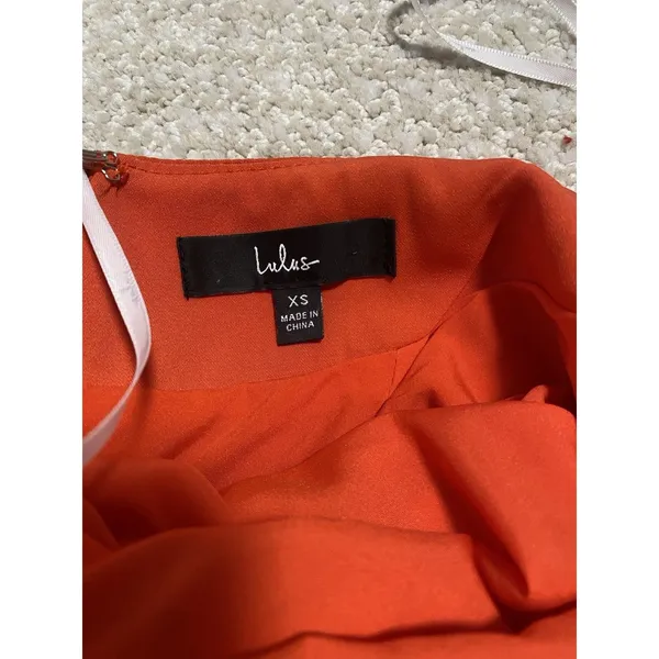 Lulus Women’s Chiffon Mini Shift Dress Sleeveless Sz XS Orange Nautical Zip ￼ - Image 6