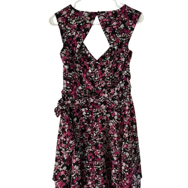 White House Black Market Pink Floral Tiered V Neck Cocktail Party Dress Size 6‎ - Image 10