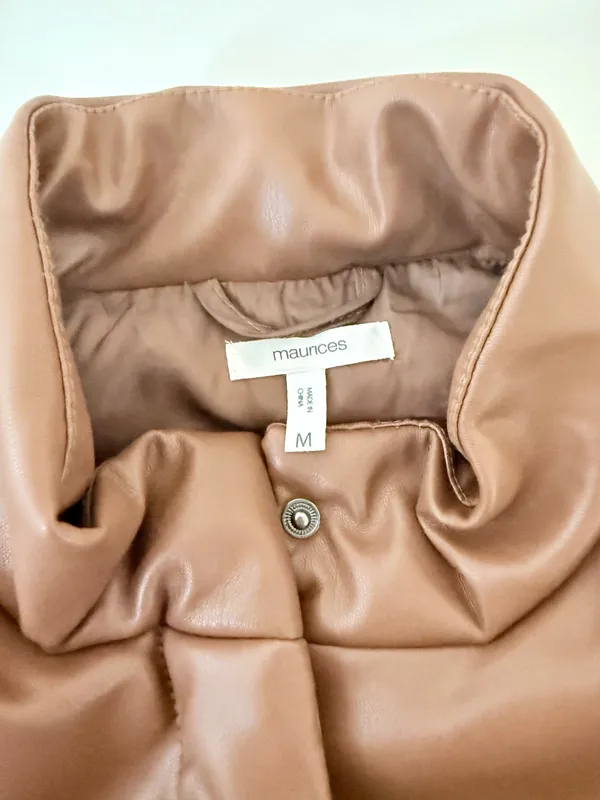 Maurices Faux Leather Vest Cognac Brown Collared Puffer - Image 7