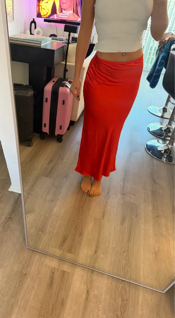 Open Edit Bias Cut Maxi Skirt In Red Scarlet - Image 2