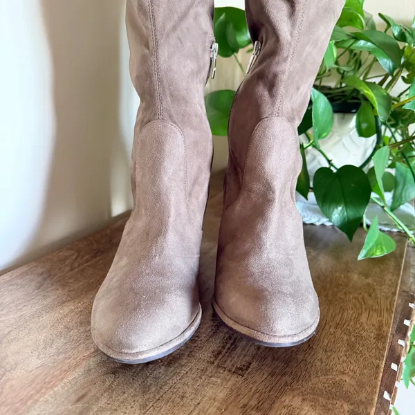 Marc Fisher LTD Alina OTK Boots Womens 10 Taupe Block Heel Cottagecore Soft Girl - Image 10