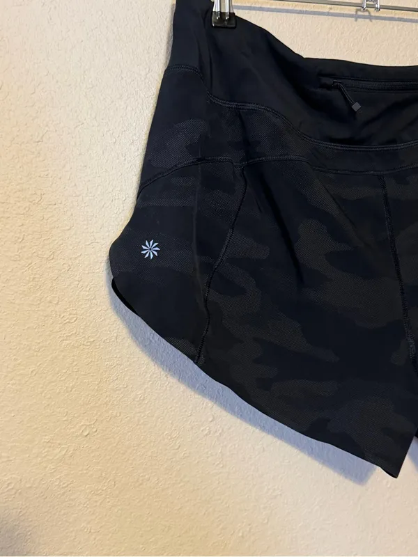 ATHLETA Run With It Reflective Printed 3.5" Short Black Camo‎ Lux Size Large - Image 7