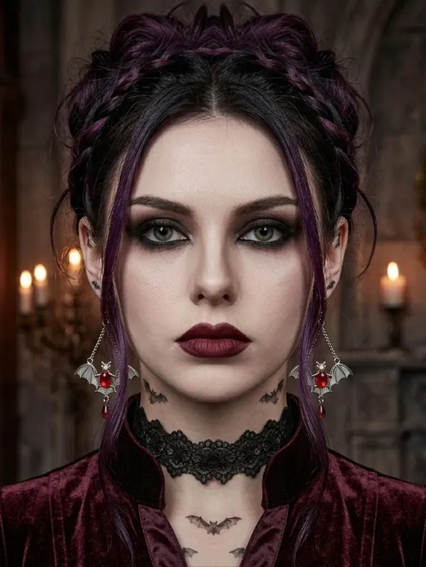Gothic Bat Wing Vibrant Red Synthetic Gemstone Drop Earrings‎ Silver Plated - Image 4