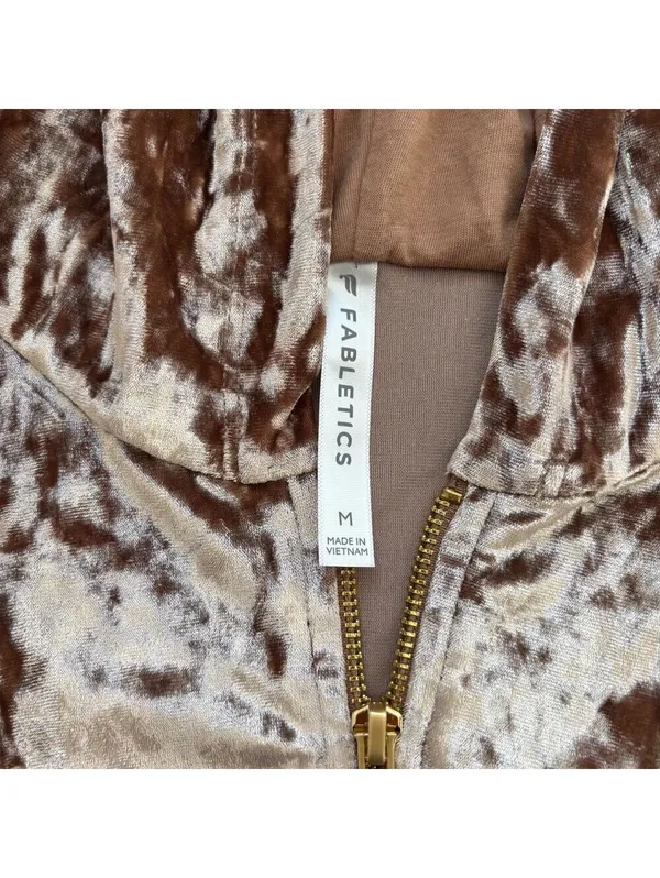Fabletics NWOT Crushed Velvet Zip Up Hoodie Jacket Twisted Waistband Brown M - Image 4
