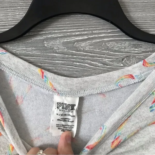 PINK VS long sleeve gray top‎ candy cane rainbow hearts women XL - Image 2