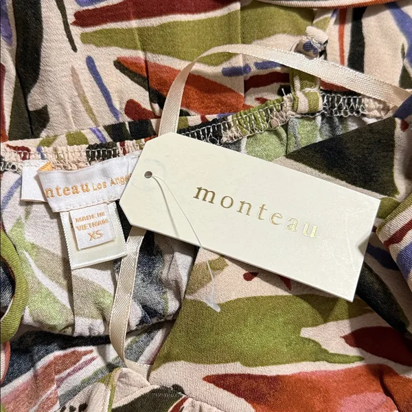 Monteau Los Angeles XS Maxi Dress adjustable straps elastic under bust leaf fall - Image 8