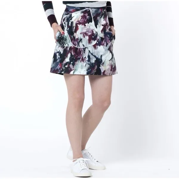 CARVEN Skirt 36 US 4 Abstract Brushstroke Art Print Mini Silk Blend Pocket‎ Wrap - Image 2
