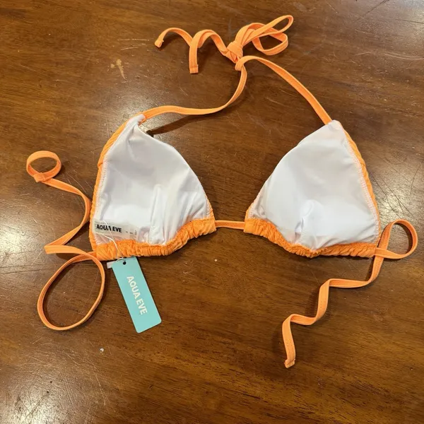 Aqua Eve Bright Orange‎ Triangle Bikini Top Size S New With Tags - Image 3