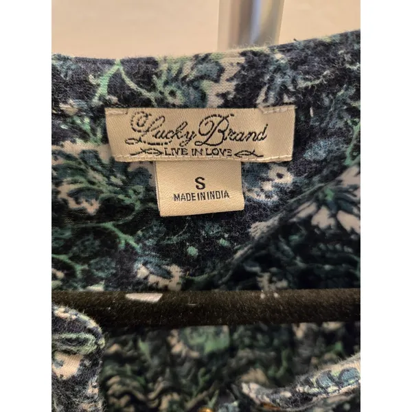 ​Lucky Brand Small Floral Paisley Henley 3/4 Sleeve Women Blue Cotton Knit Top - Image 4