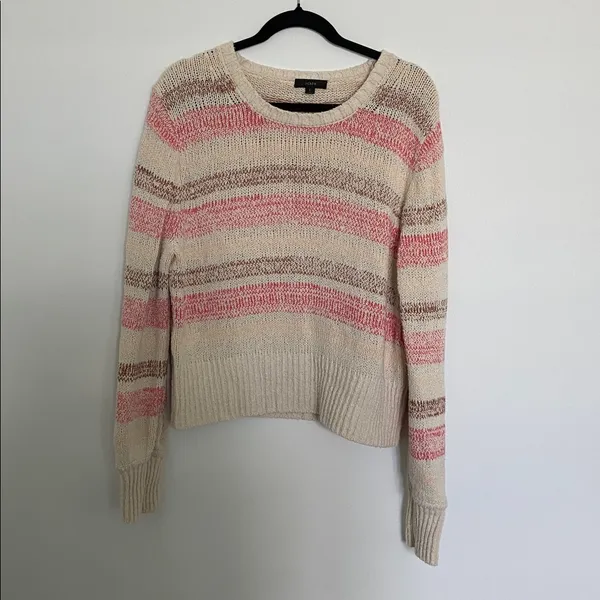 J. Crew Bouclé crewneck sweater in wide stripe (Sz L) Red Striped - Image 2