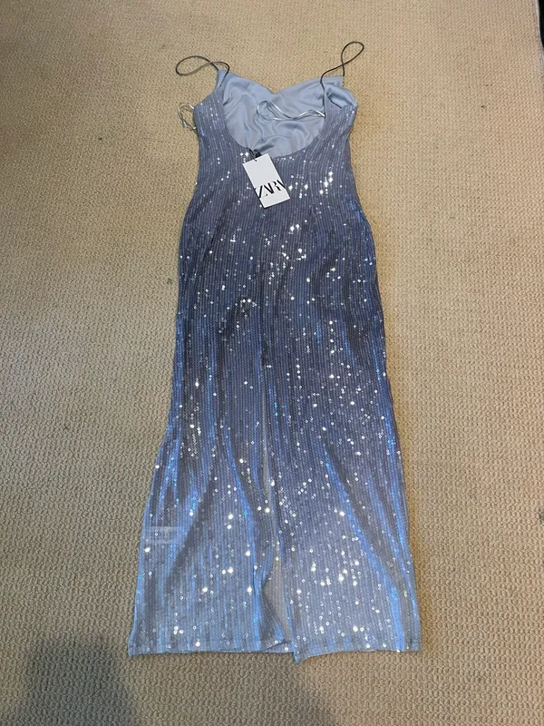 ZARA Ombré Sequins Spaghetti Strap Midi Dress Size XS - Image 8