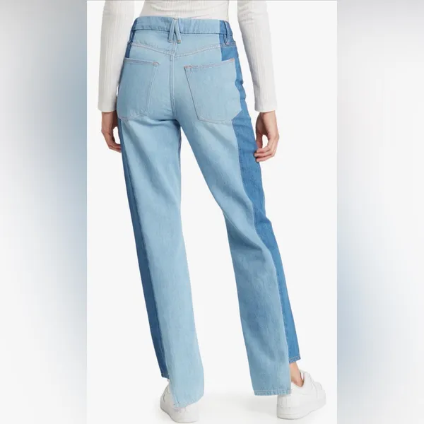 Good American Good Boy Two-Tone Step Hem High Waist Boyfriend Jeans 8/29 - Image 4