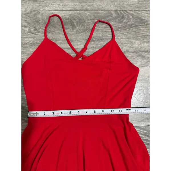 Forever 21 Red Skater Dress Small V-Neck Crisscross Back Mini Small Y2K Romantic - Image 4