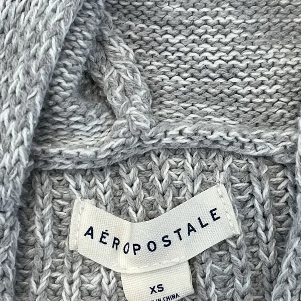 Aeropostale Womens XS Hooded Cropped Sweater Gray Knit V Neck Relaxed Cozy - Image 7