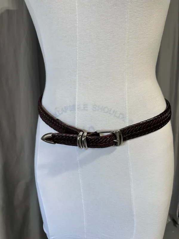 Perry Ellis Portfolio Belt Mens 40 Brown Braided Leather Silver Buckle Preppy - Image 6